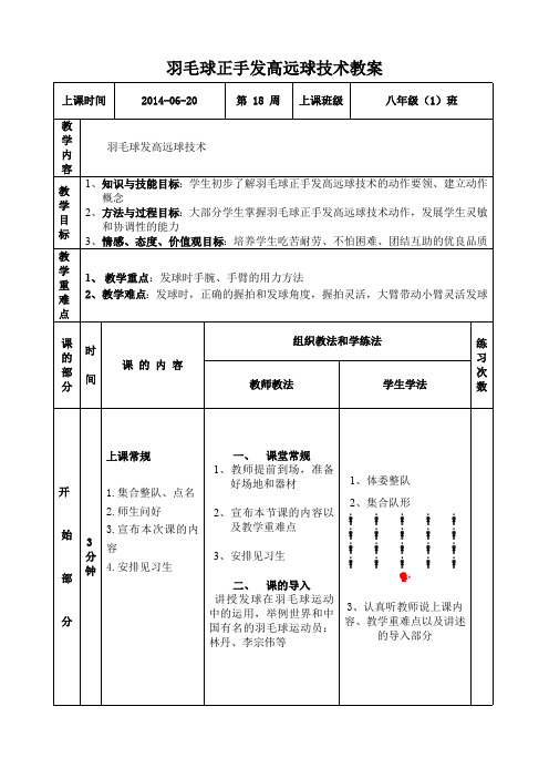 羽毛球正手发高远球技术教案(最新整理)