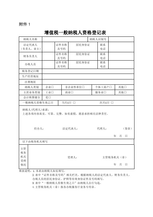 增值税一般纳税人资格登记表