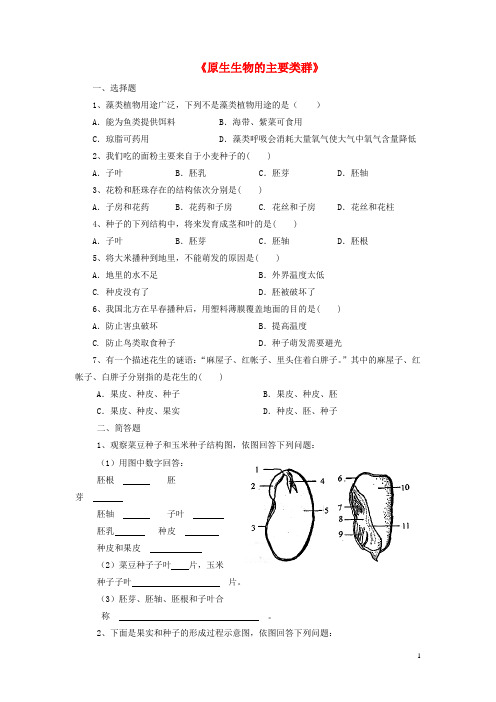 八年级生物下册 第22章 第二节 原生生物的主要类群习题2北师大版