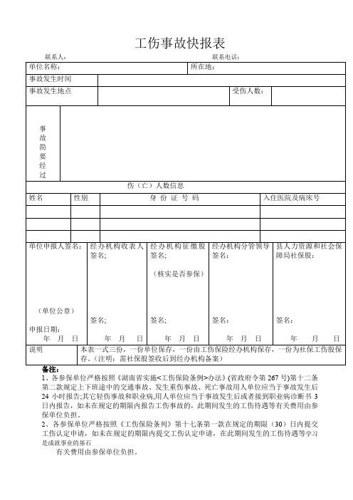 工伤事故快报表  5.27