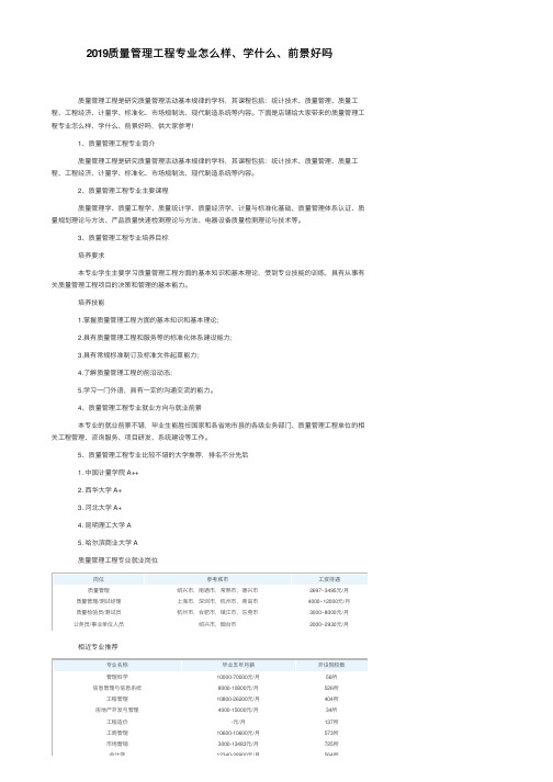 2019质量管理工程专业怎么样、学什么、前景好吗