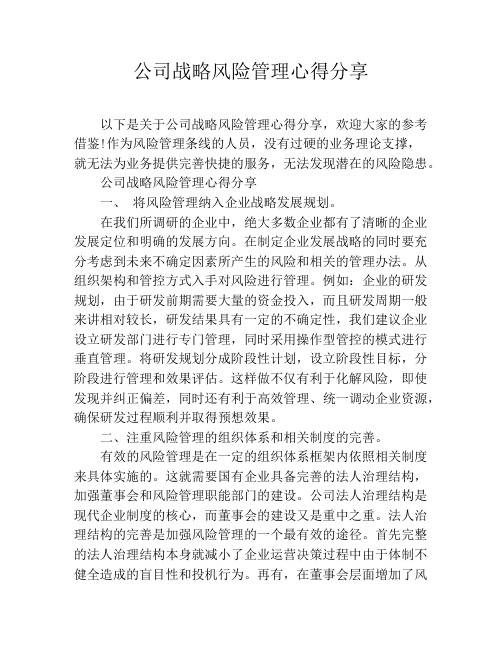 公司战略风险管理心得分享