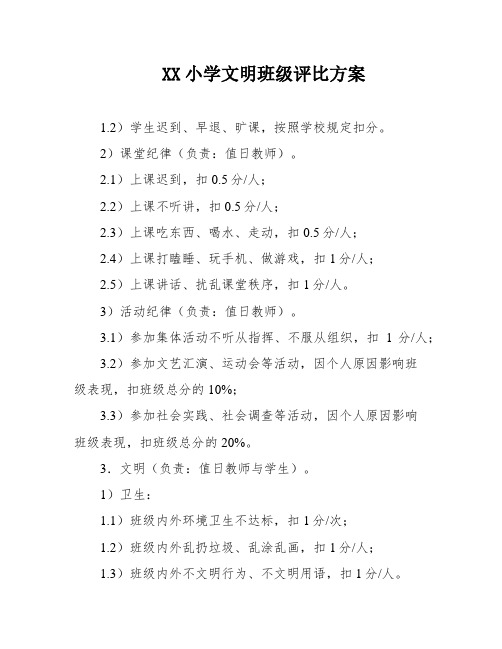 XX小学文明班级评比方案