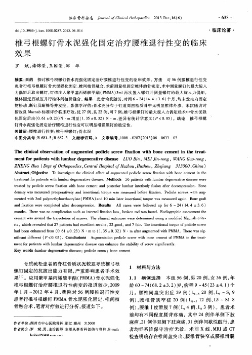 椎弓根螺钉骨水泥强化固定治疗腰椎退行性变的临床效果