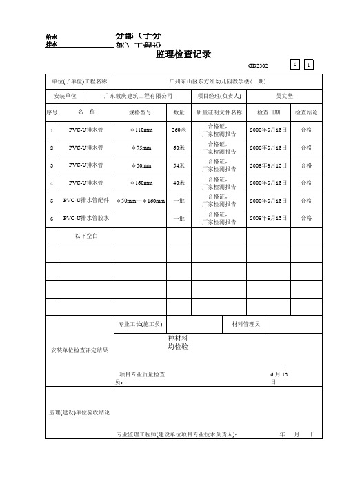 GD2302003分部(子分部)工程设备及主要材料进场监理检查记录表(水)