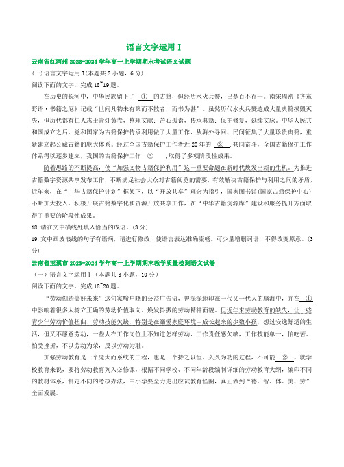 云南省部分地区2023-2024学年高一上学期语文期末试卷汇编：语言文字运用Ⅰ(含答案)