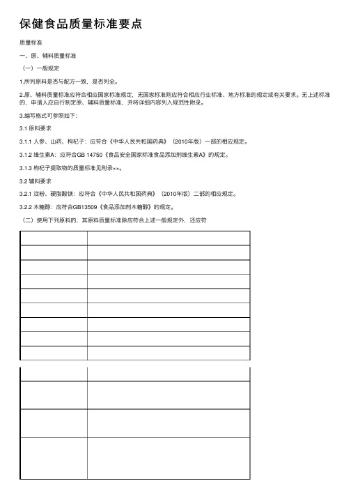 保健食品质量标准要点