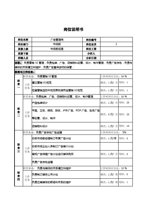 广告管理岗岗位说明书