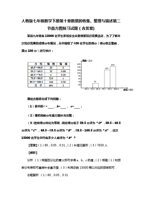 人教版七年级数学下册第十章数据的收集、整理与描述第二节直方图习题(含答案) (68)