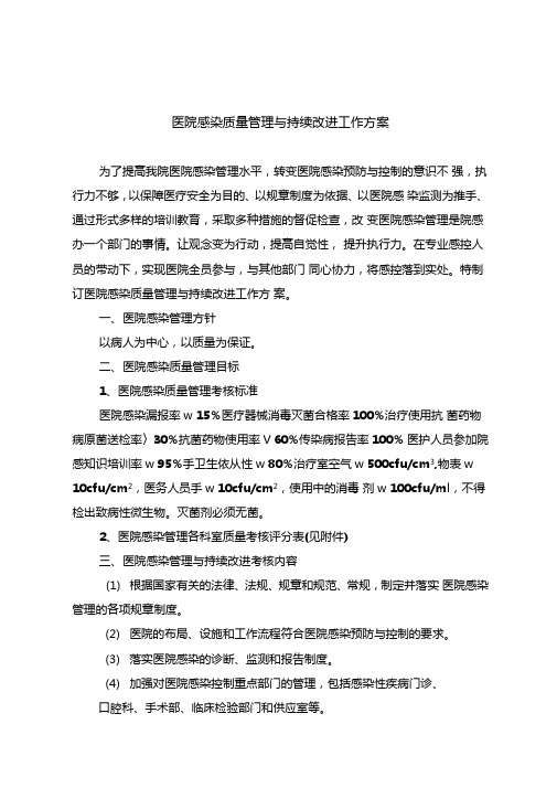 医院感染质量管理与持续改进工作方案