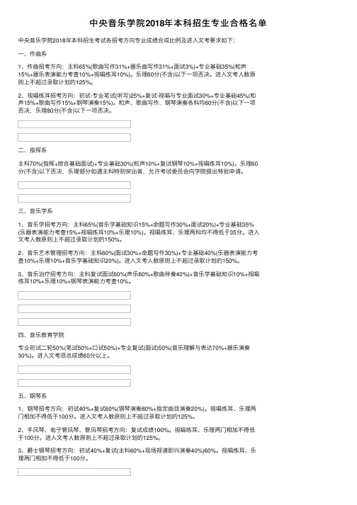 中央音乐学院2018年本科招生专业合格名单