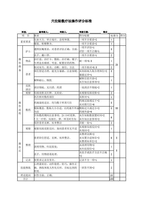 最新穴位贴敷操作评分标准 