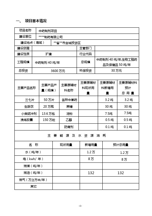 中药制剂项目环境影响报告书