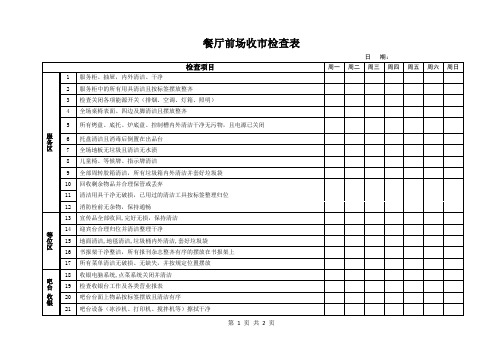 餐厅前场收市检查表