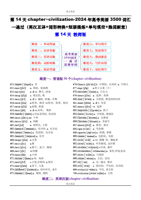 第14天 (英汉互译+词形转换+短语提炼+单句填空+语篇填空)-2024年高考英语3500词汇一遍过