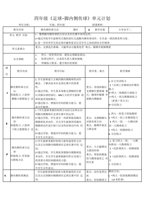 体育与健康人教四年级全一册足球脚内侧传球教案