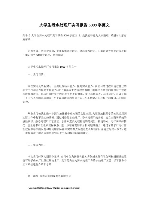 大学生污水处理厂实习报告5000字范文