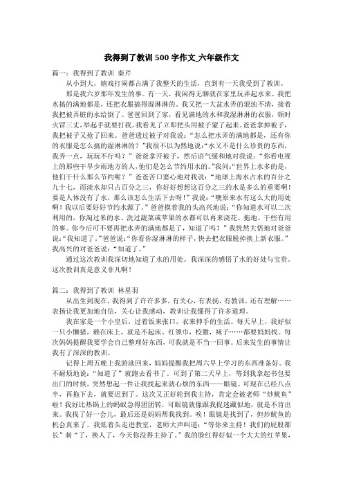 我得到了教训500字作文_六年级作文