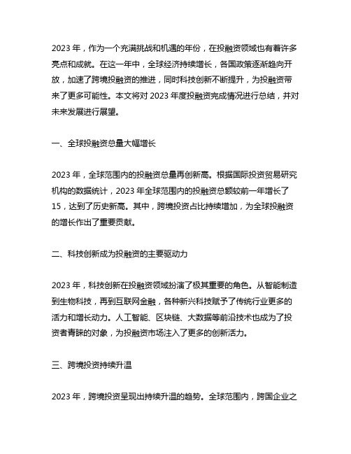 2023年度投融资完成情况总结