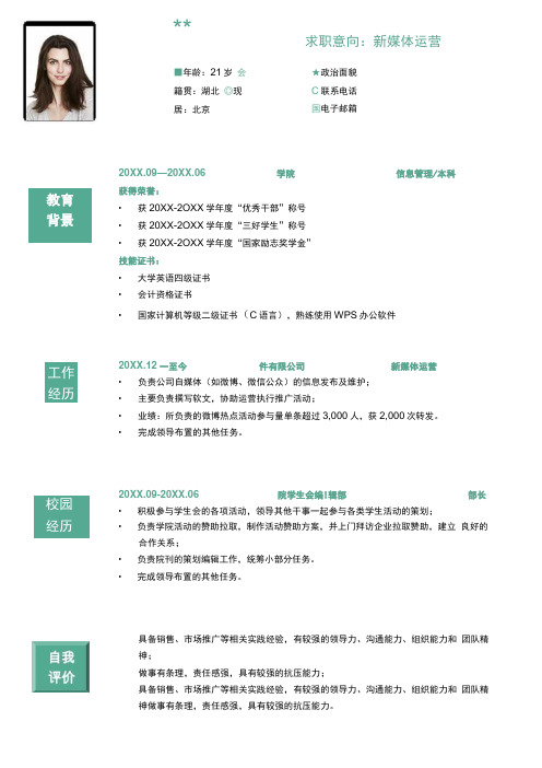 互联网运营类岗位求职简历