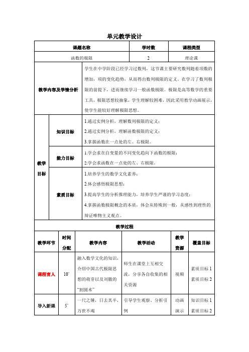 1.2 教学设计—— 函数的极限