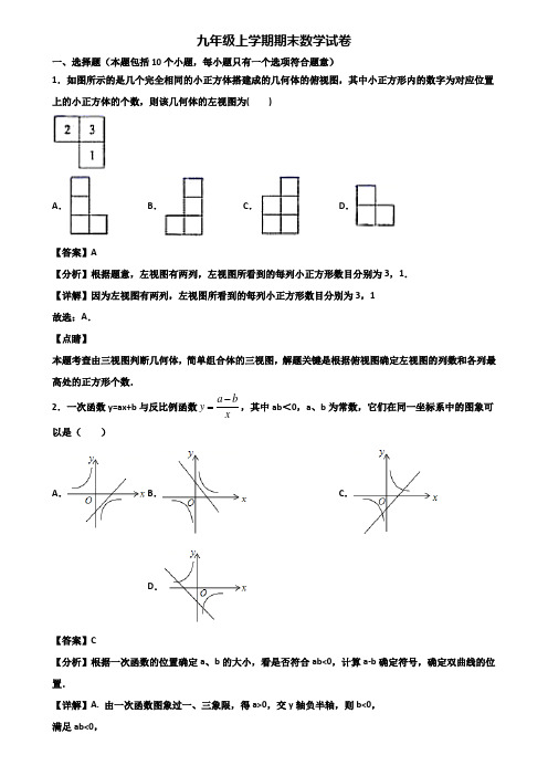 【精选3份合集】2019-2020年宁波市九年级上学期数学期末调研试题