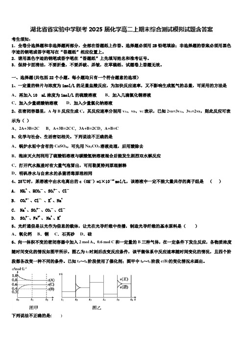 湖北省省实验中学联考2025届化学高二上期末综合测试模拟试题含答案