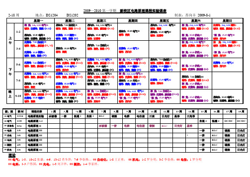 2009—2010第一学期新校区电路原理课程实验课表