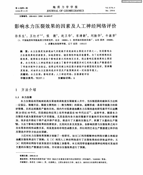 影响水力压裂效果的因素及人工神经网络评价