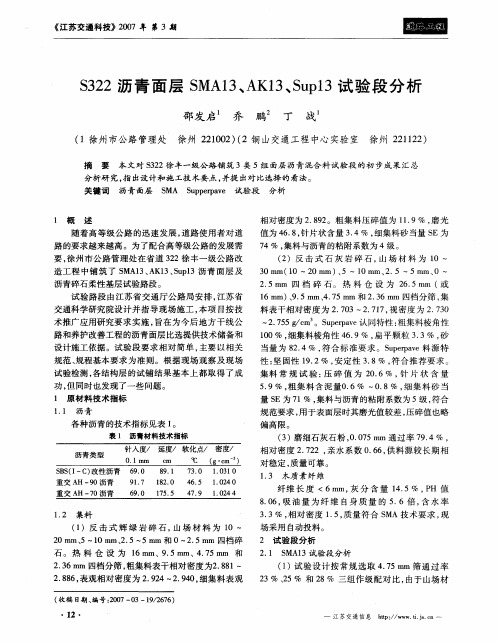 S322沥青面层SMA13、AK13、Sup13试验段分析