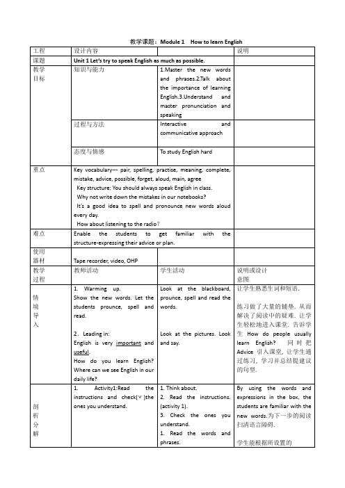 2022年外研版八年级上册《Module 1 Unit 1》公开课教案