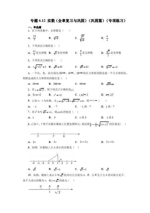 实数(全章复习与巩固)(巩固篇)(专项练习)-七年级数学下册基础知识专项讲练(沪科版)