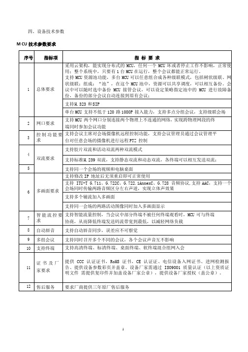 视频会议招标参数(标底参数)