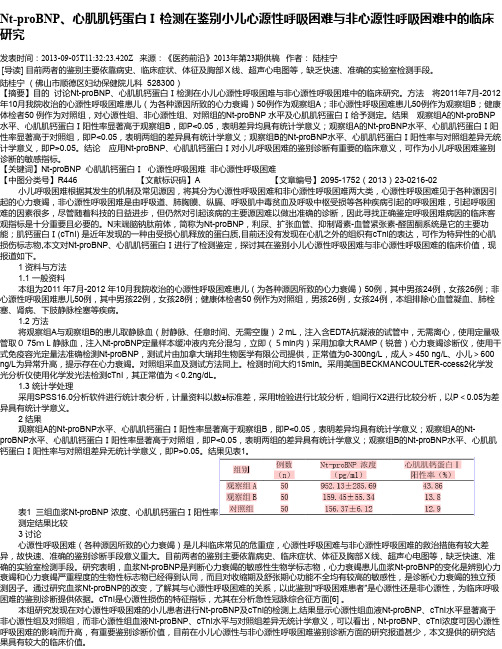 Nt-proBNP、心肌肌钙蛋白Ⅰ检测在鉴别小儿心源性呼吸困难与非心源性