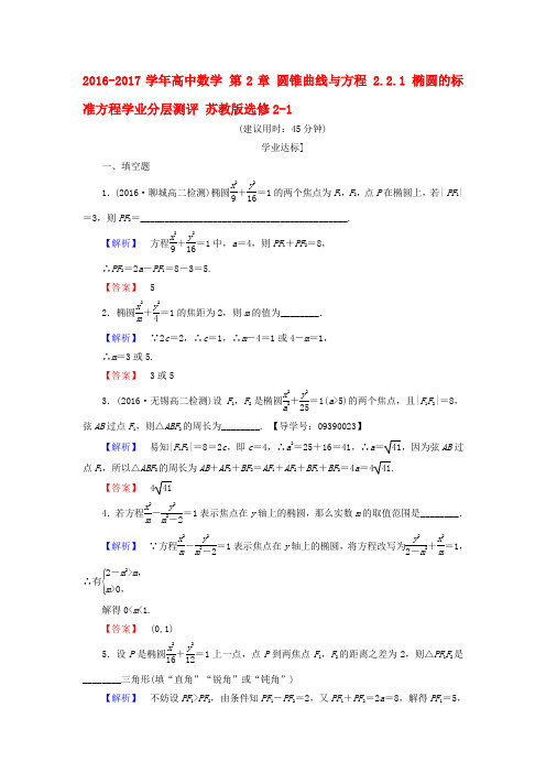 2.2.1椭圆的标准方程学业分层测评 2017-2018学年选修2-1 苏教版 word版(含参考答案)