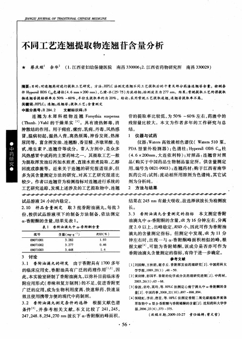 不同工艺连翘提取物连翘苷含量分析