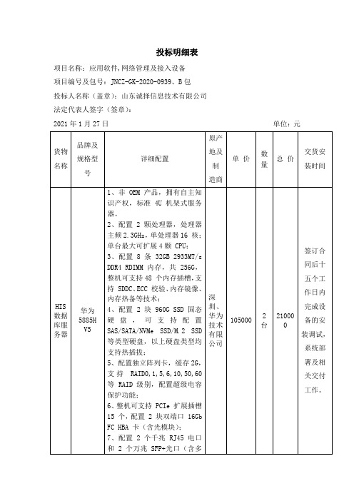 投标明细表