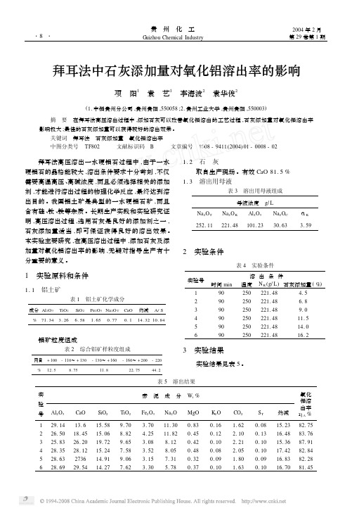 拜耳法中石灰添加量对氧化铝溶出率的影响