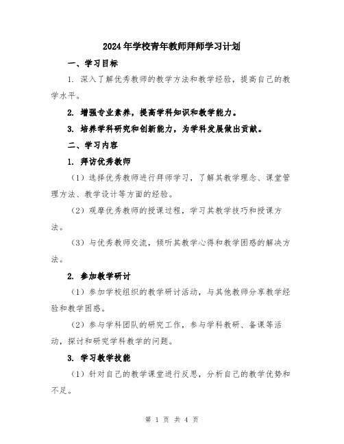 2024年学校青年教师拜师学习计划