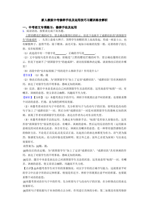 新人教版中考修辞手法及运用技巧习题训练含解析