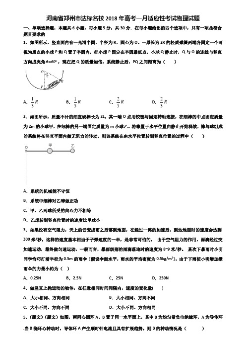 河南省郑州市达标名校2018年高考一月适应性考试物理试题含解析