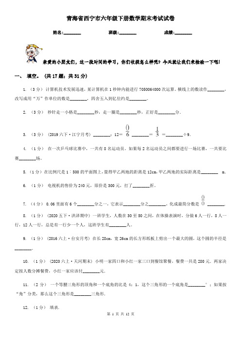 青海省西宁市六年级下册数学期末考试试卷