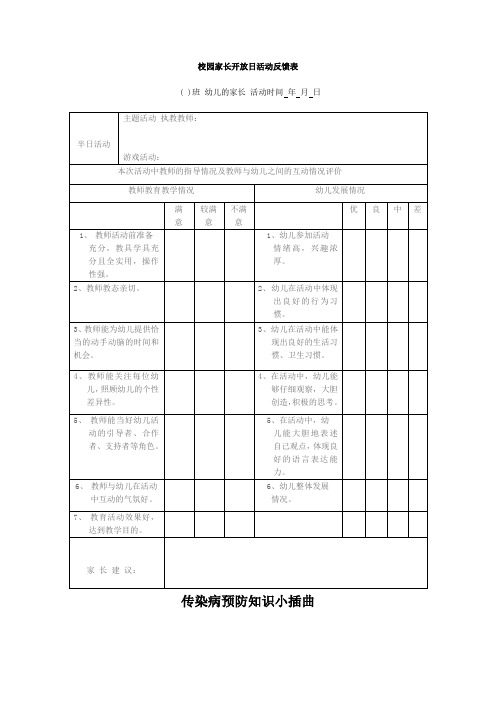 学生疫情返校复学---家长开放日活动反馈表