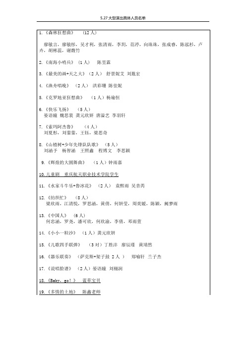 新5.27最终具体演出名单