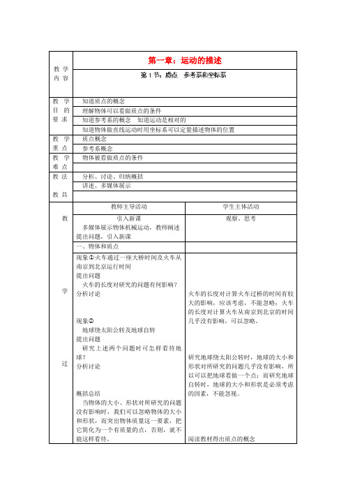 高中物理 第一章《质点 参考系和坐标系》教案 新人教版必修1