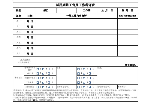 试用期员工每周工作考评表