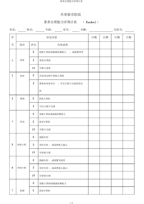 患者自理能力评估量表