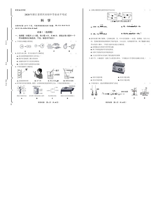 2020年浙江省绍兴中考科学试卷附答案解析版