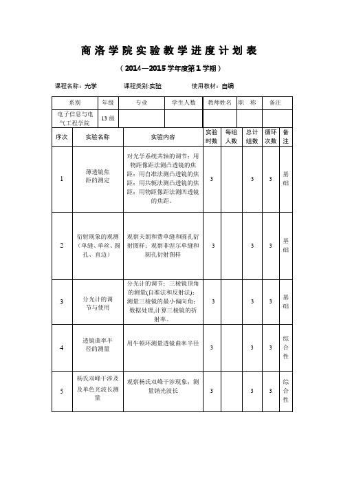 实验进度计划表