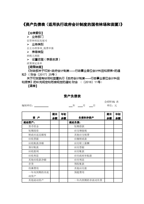 资产负债表(适用执行政府会计制度的国有林场和苗圃